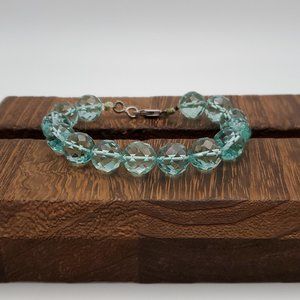 8 Inch 925 Sterling Silver Beautiful Blue Faceted Glass Orbs Bracelet